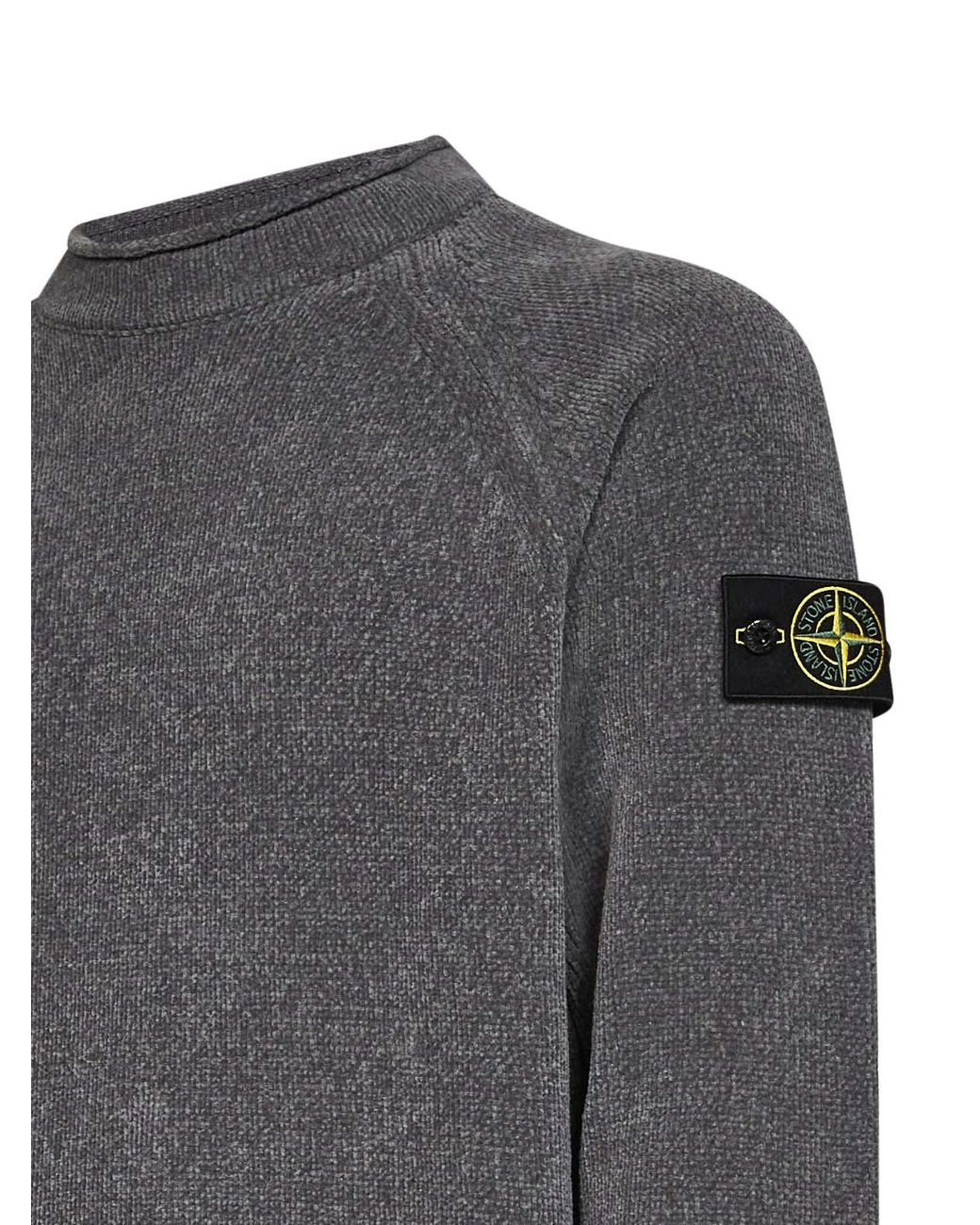 Stone Island Gray Mélange Cotton Chenille Crewneck Sweater for men