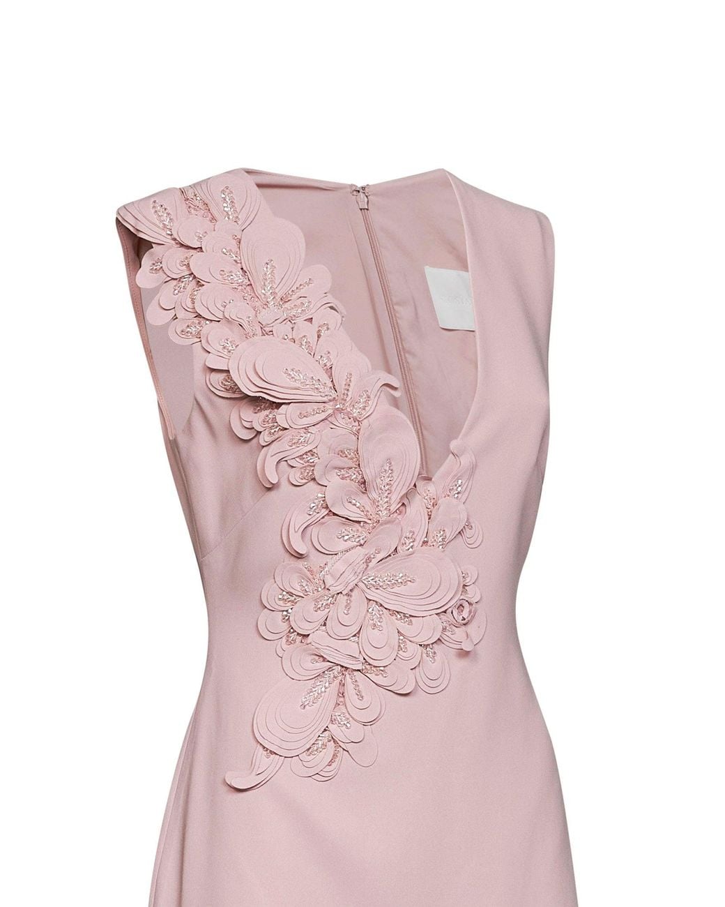 Costarellos Pink Dusty Crepe Anora Mini Dress With Floral Appliqués