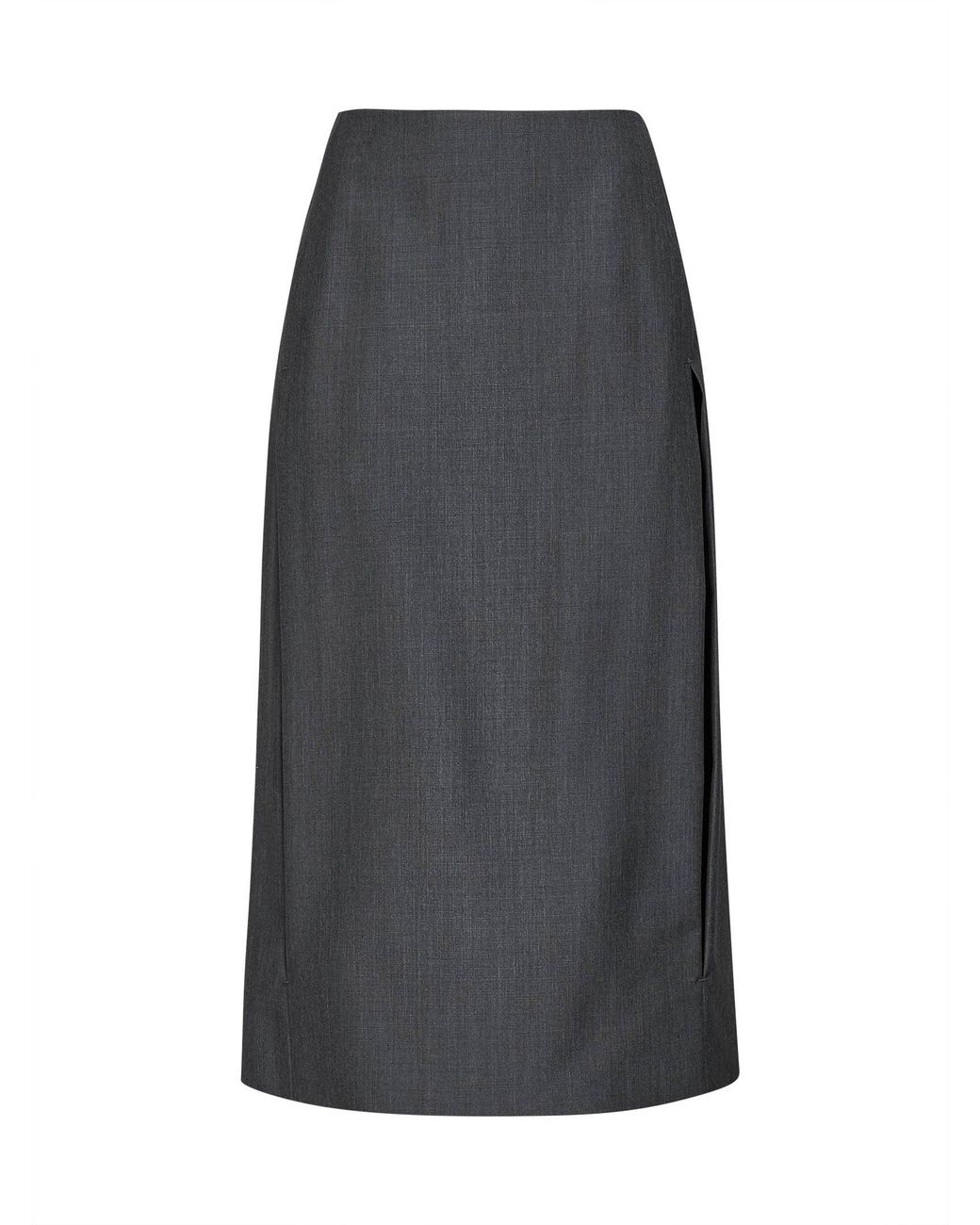 Jil Sander Gray Fog Wool Canvas Midi Skirt With Slits