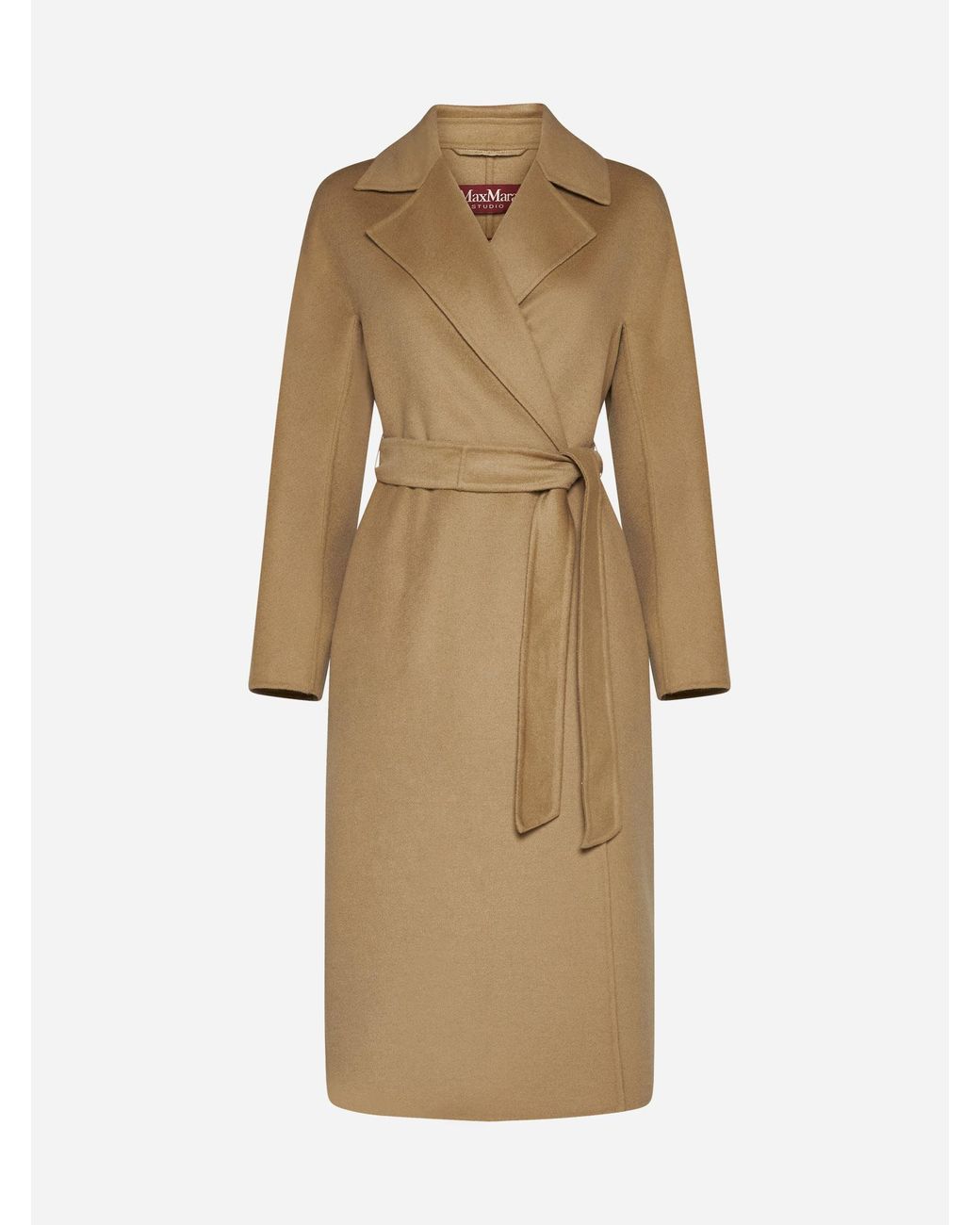 Max Mara Studio Cles Wool-blend Belted Coat in Natural | Lyst