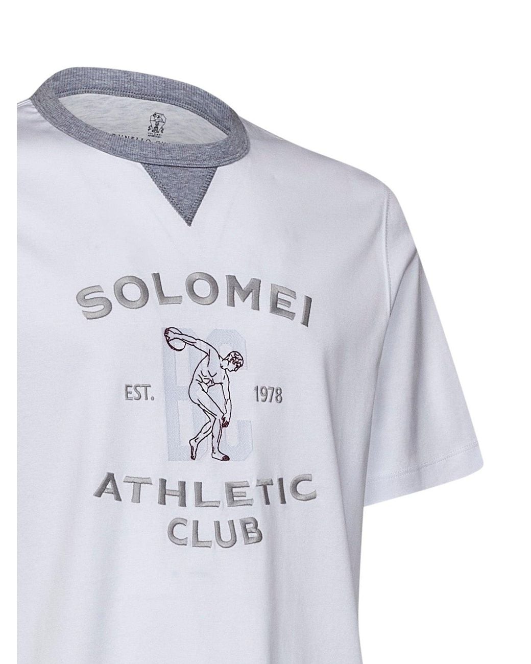 Brunello Cucinelli White Optical Cotton Jersey Printed T-Shirt for men