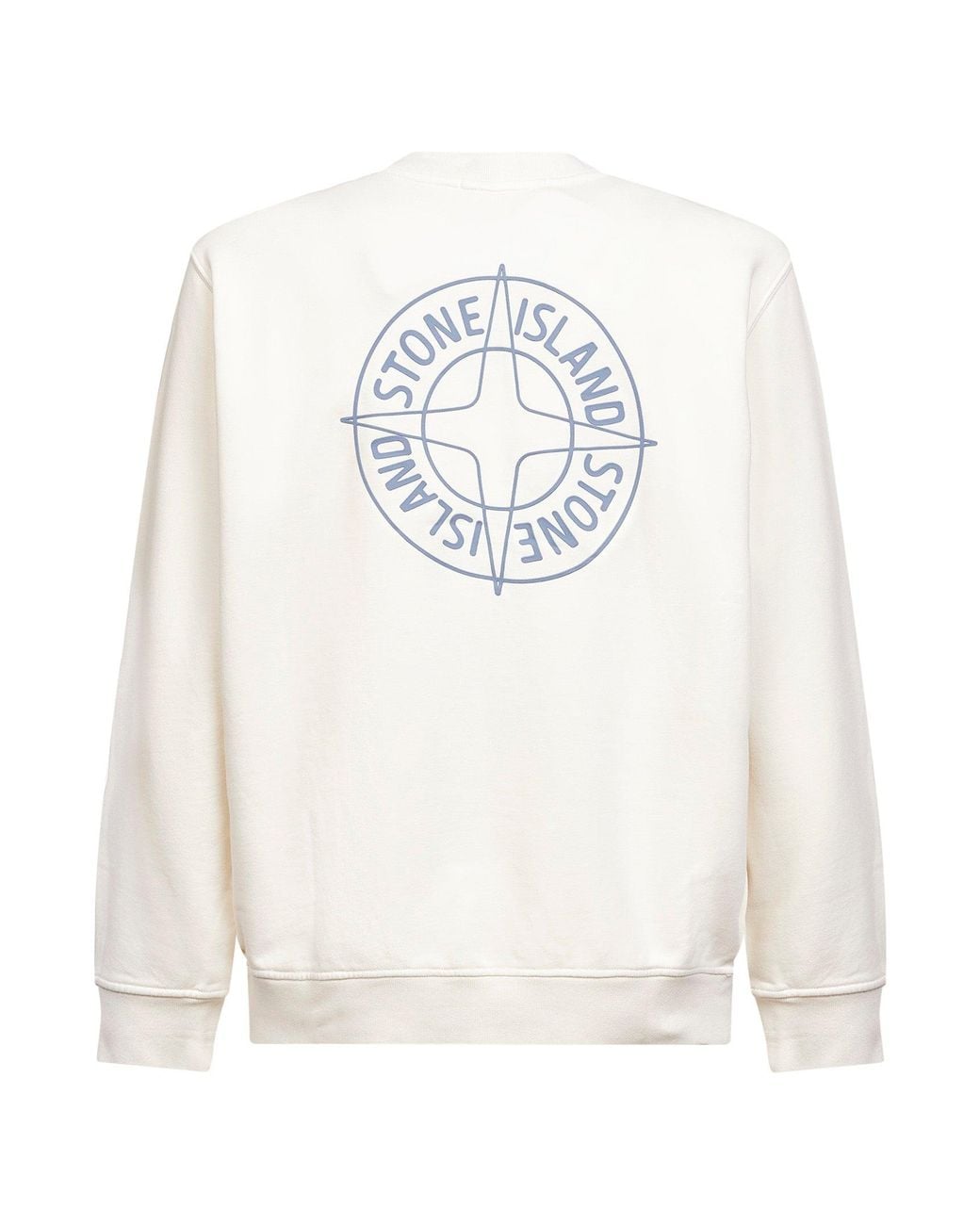 Stone Island White Cotton "Outline Compass" Printed Sweatshirt for men