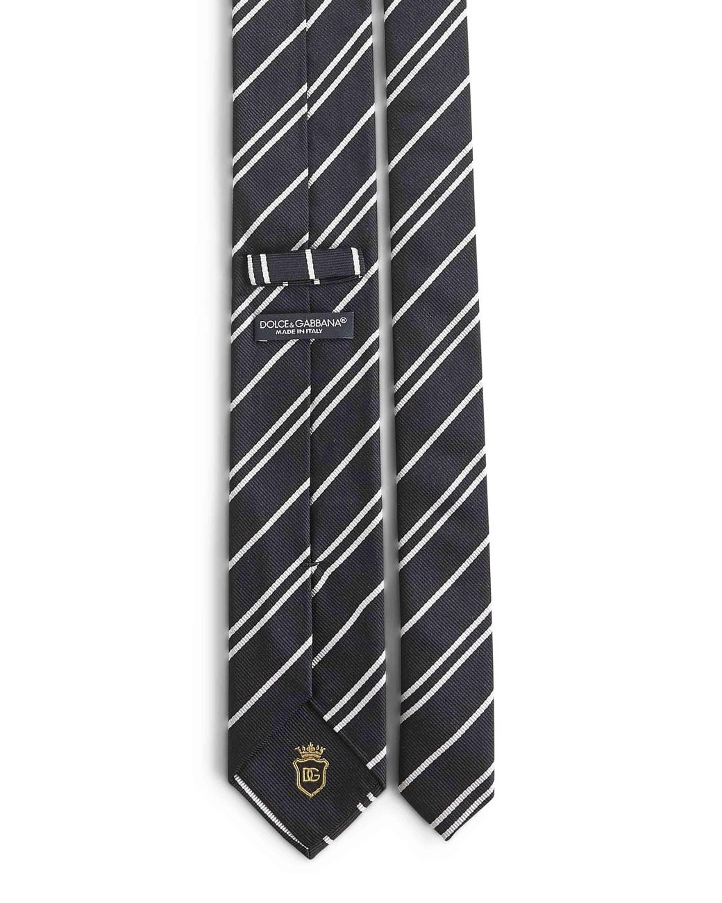 Dolce & Gabbana White Striped Jacquard Silk Martini Tie for men