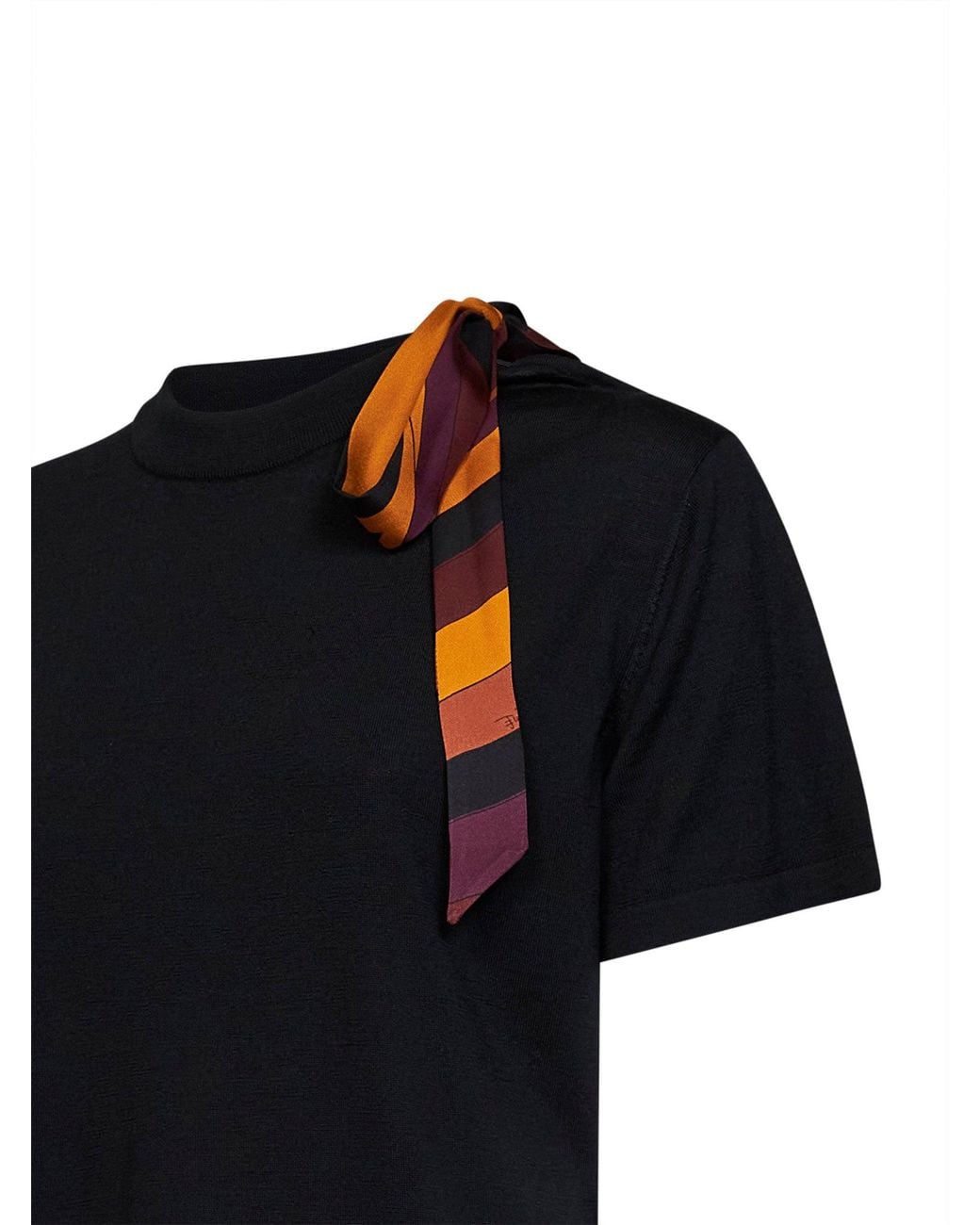 Emilio Pucci Black Superfine Wool T-Shirt With Printed Scarf Detail
