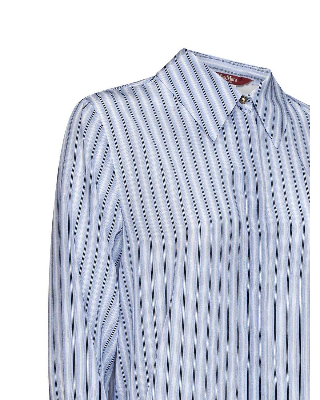 Max Mara Blue Light Crêpe De Chine Mstflirt Striped Shirt