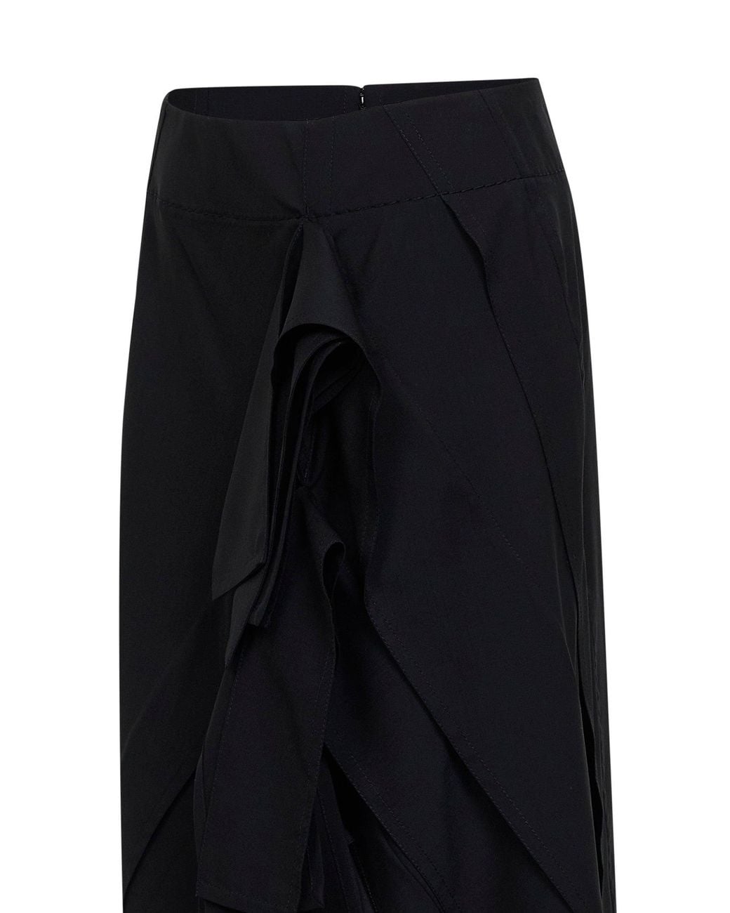 Bottega Veneta Black Wool Asymmetric Midi Skirt With Ruffles