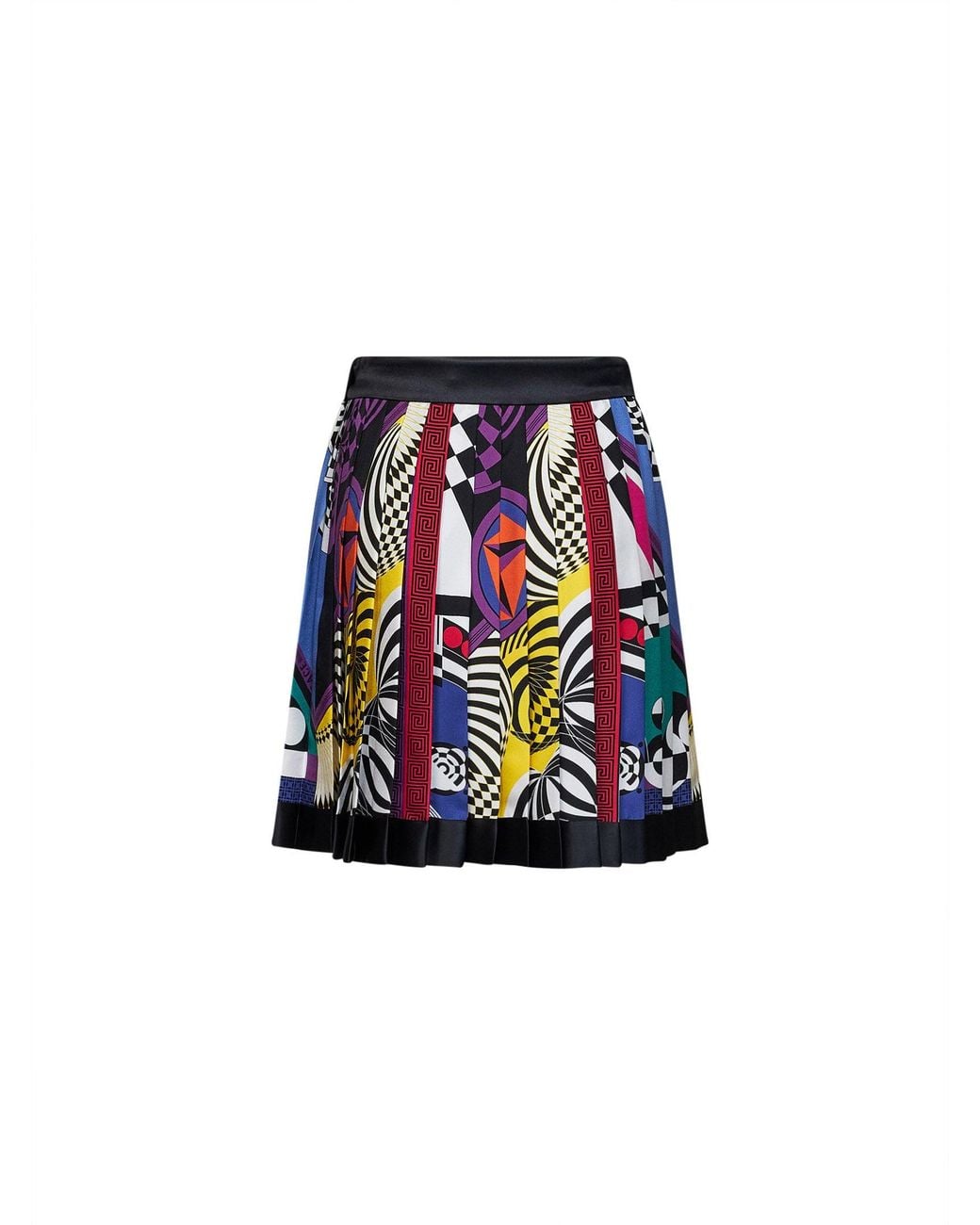 Versace White Printed Silk Twill Pleated Mini Skirt