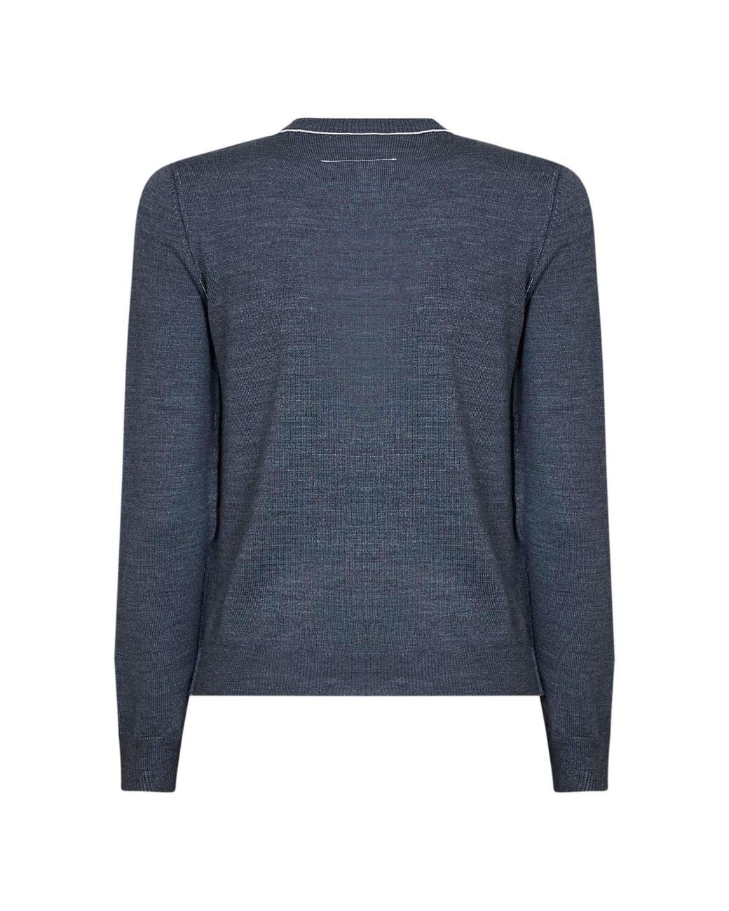 MM6 by Maison Margiela Blue Melange Wool Blend Cardigan With Contrasting Trims