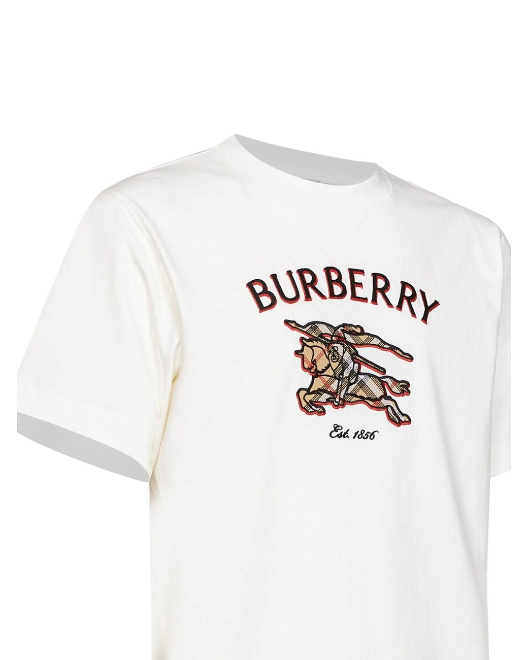 Burberry White Chalk Cotton T-Shirt With Knight Check for men