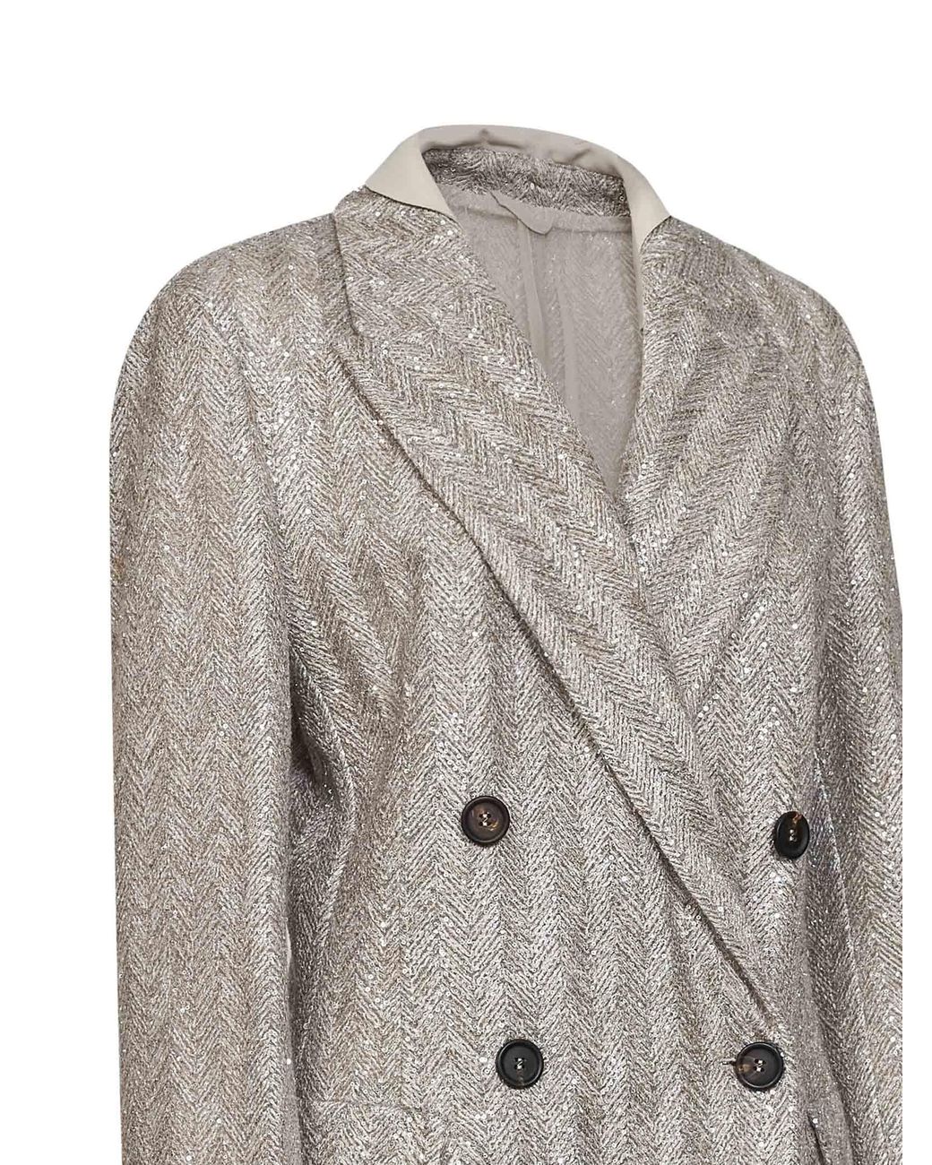 Brunello Cucinelli Gray Rope Dazzling Chevron Embroidery Double-Breasted Jacket