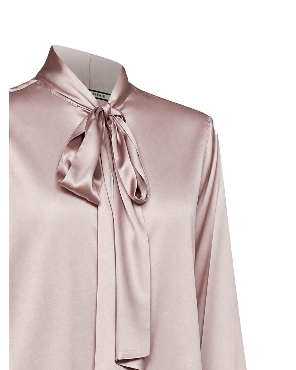 Tagliatore Pink Stretch Silk Satin Shirt With Lavallière Tie