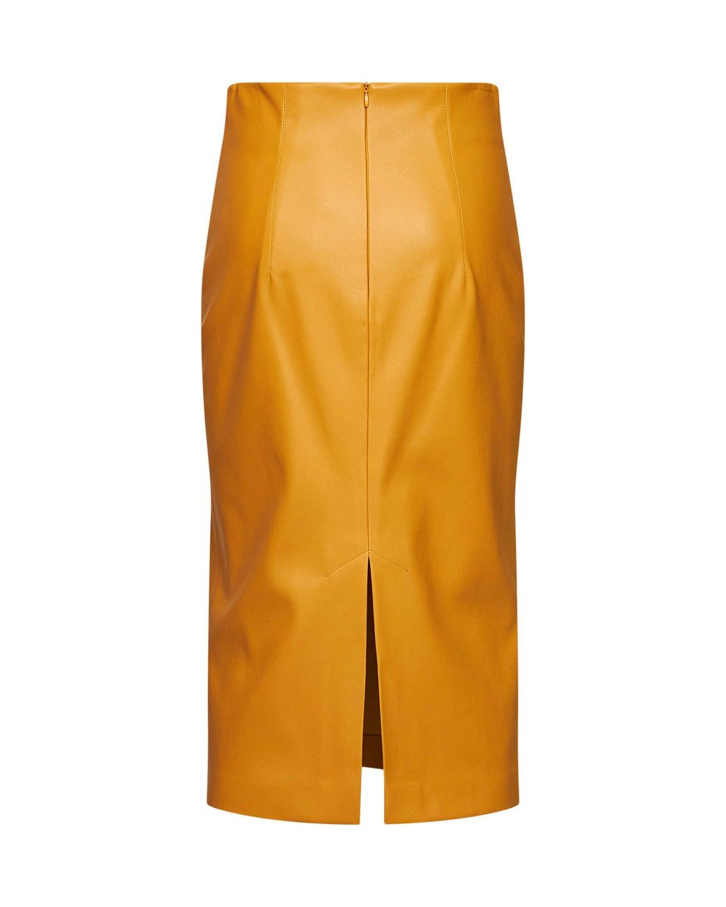 Blanca Vita Orange Midi Pencil Skirt Goccia Faux Leather Ocher Polyurethane