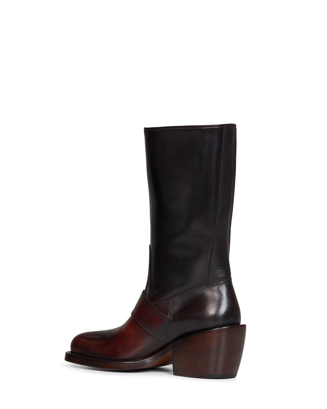Dries Van Noten Black Tan Brushed Leather Buckled Mid-Calf Boots