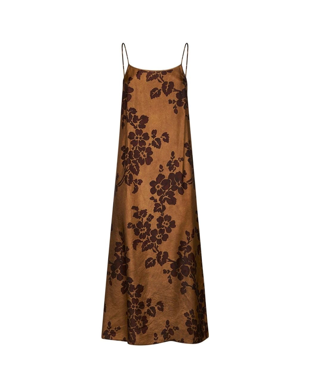 Uma Wang Brown Tan Viscose And Cupro Printed Anaya Long Lingerie Dress