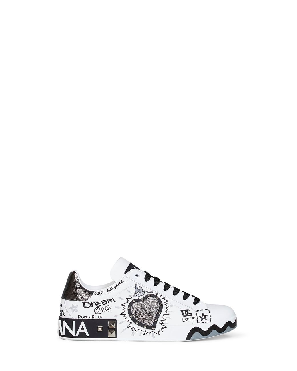 Dolce & Gabbana White Dolce & Gabbana Hand-Painted Leather Portofino Low-Top Sneakers for men
