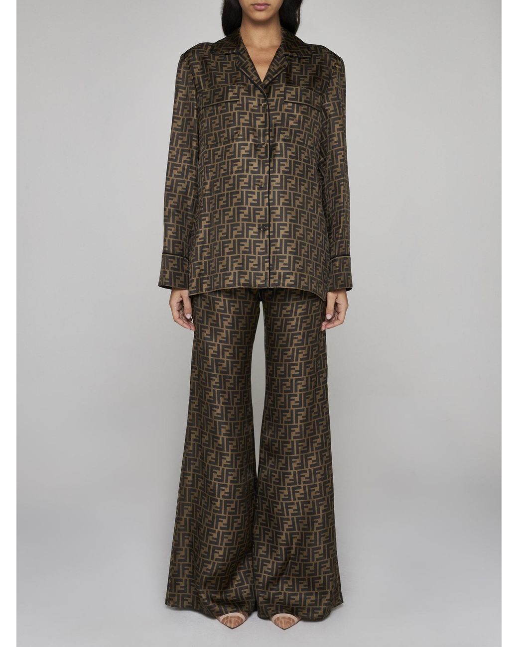 【送関込】FENDI☆フェンディ FF trousers Fendi Ff Print Silk Trousers in Brown | Lyst