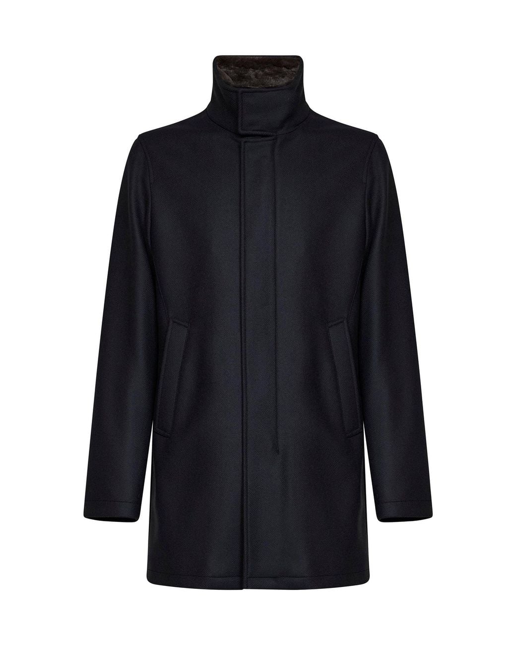 Herno Blue Ecowool And Ligh Faux Fur Coat for men