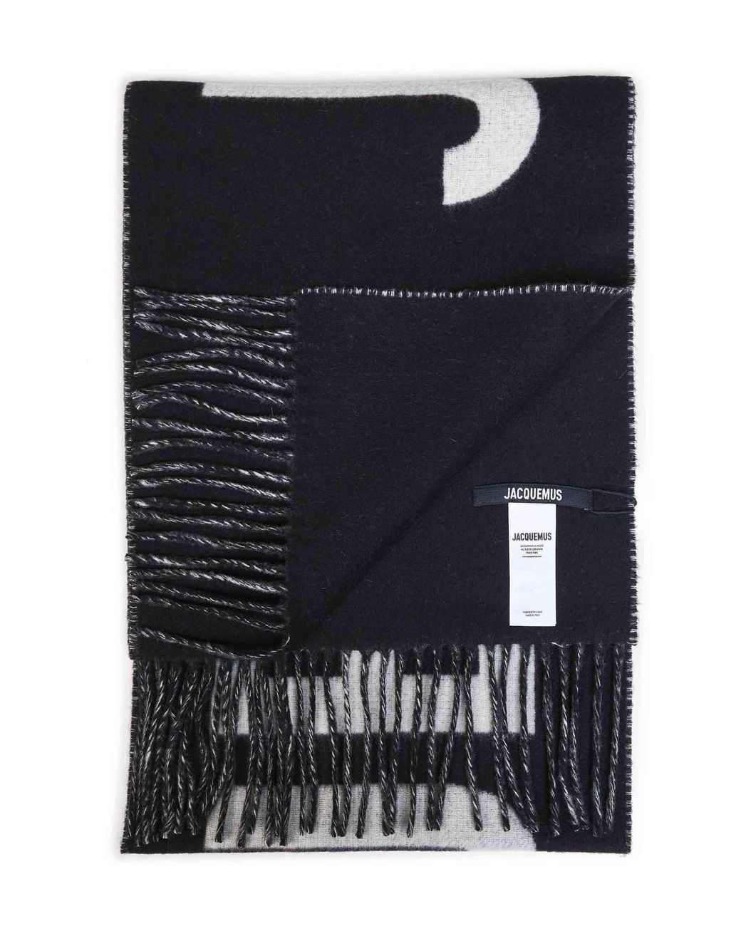 Jacquemus Black Wool The Fringe Logo Scarf for men