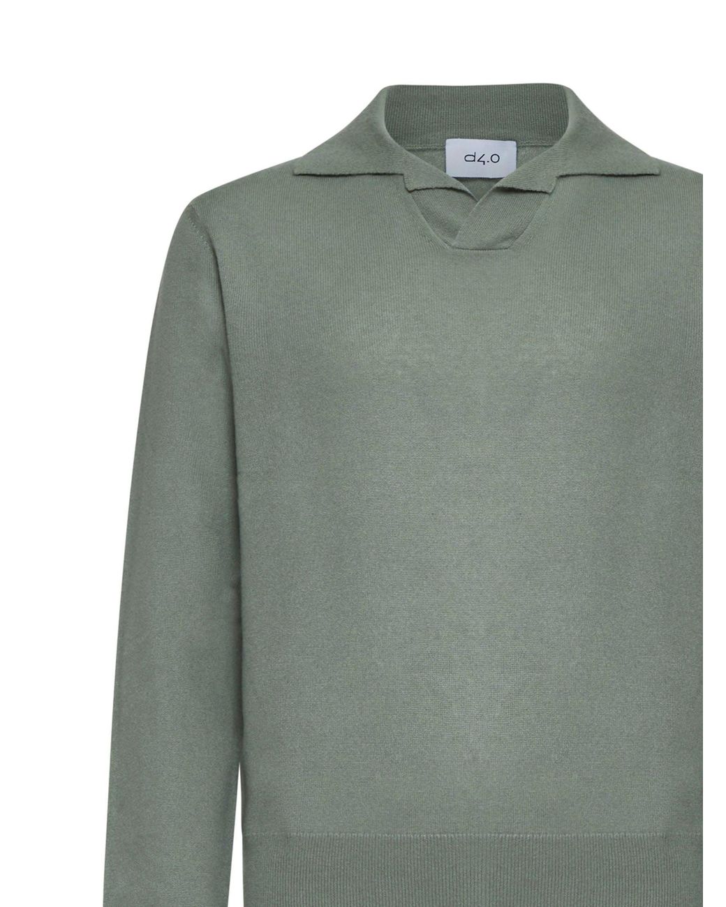 D 40 Green V-Neck Ribbed-Cuff Polo Shirt for men