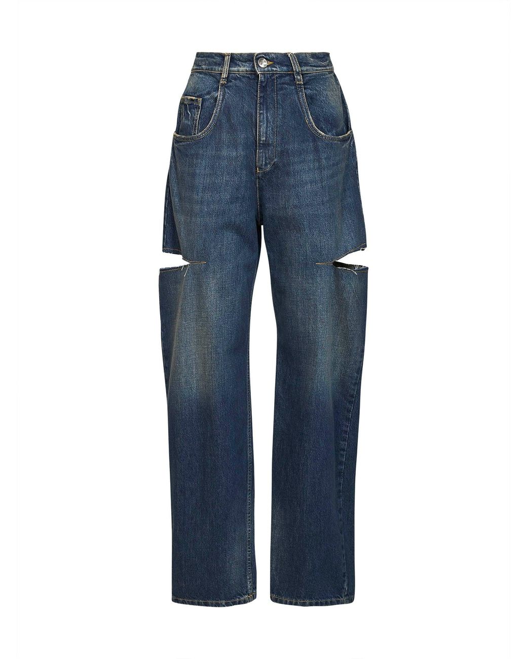 Maison Margiela Blue Washed Denim Slash Details Jeans