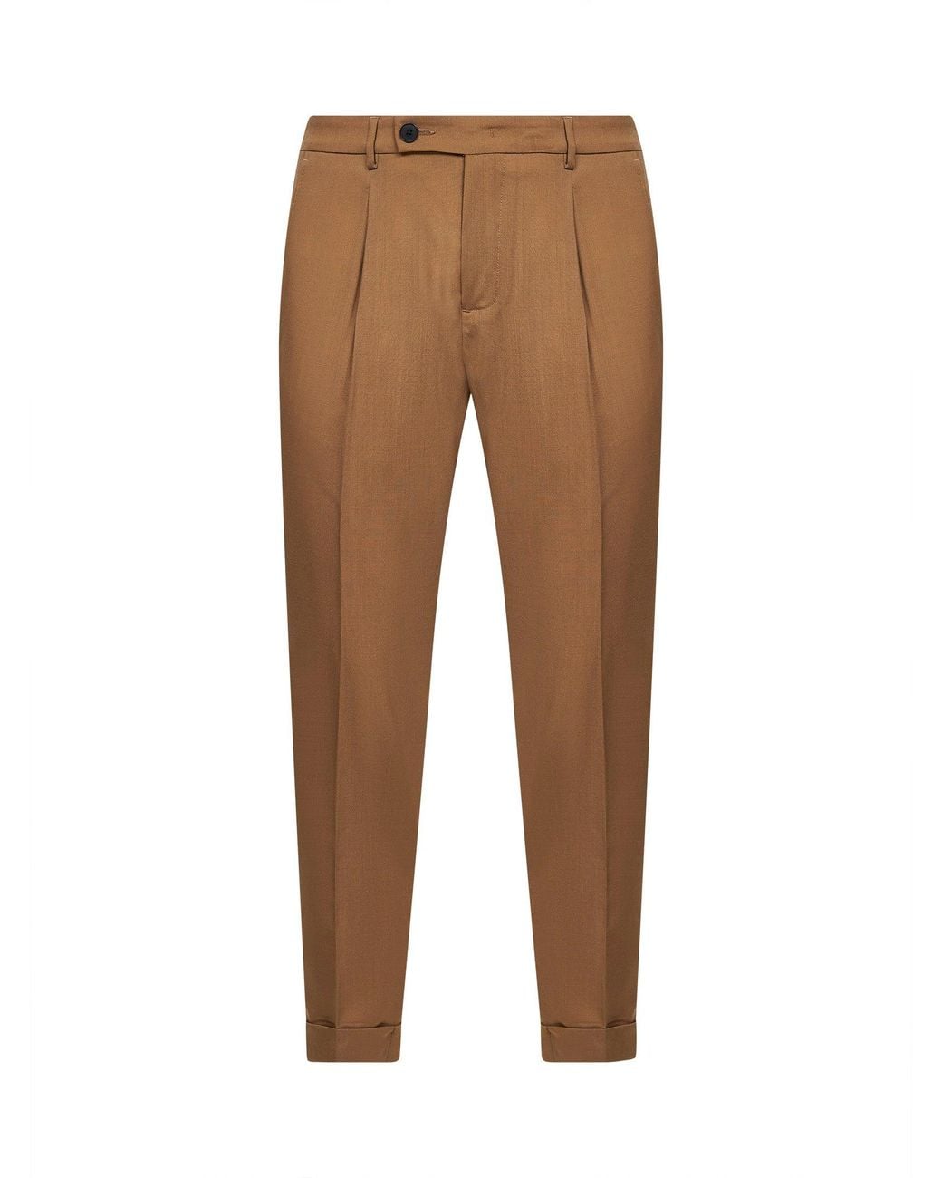 D 40 Brown Safari Stretch Wool Blend Slim Carrot Trousers for men