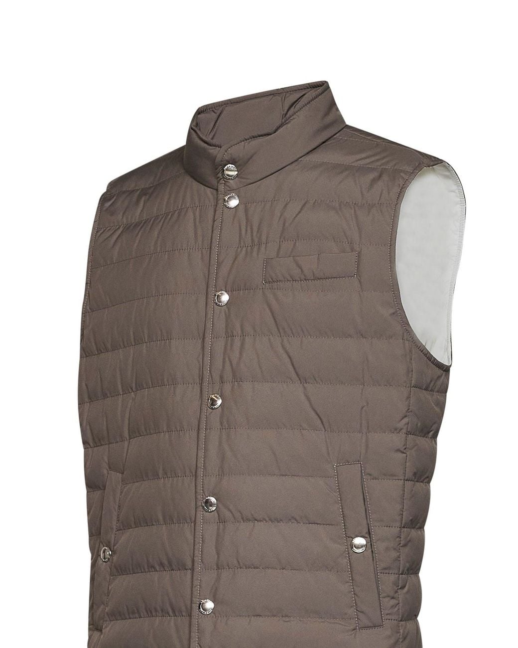 Brunello Cucinelli Brown Washed Army Bonded Nylon Padded Vest for men