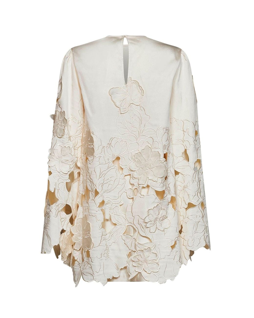 Costarellos White Cream Floral-Cut Embroidery Claudie Satin Tunic Mini Dress