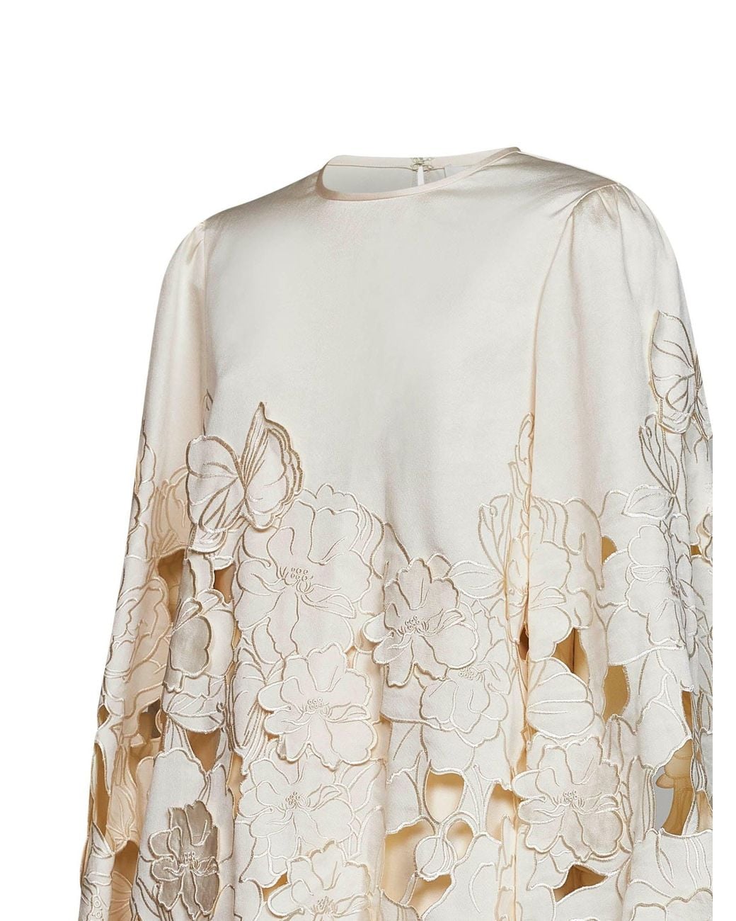 Costarellos White Cream Floral-Cut Embroidery Claudie Satin Tunic Mini Dress