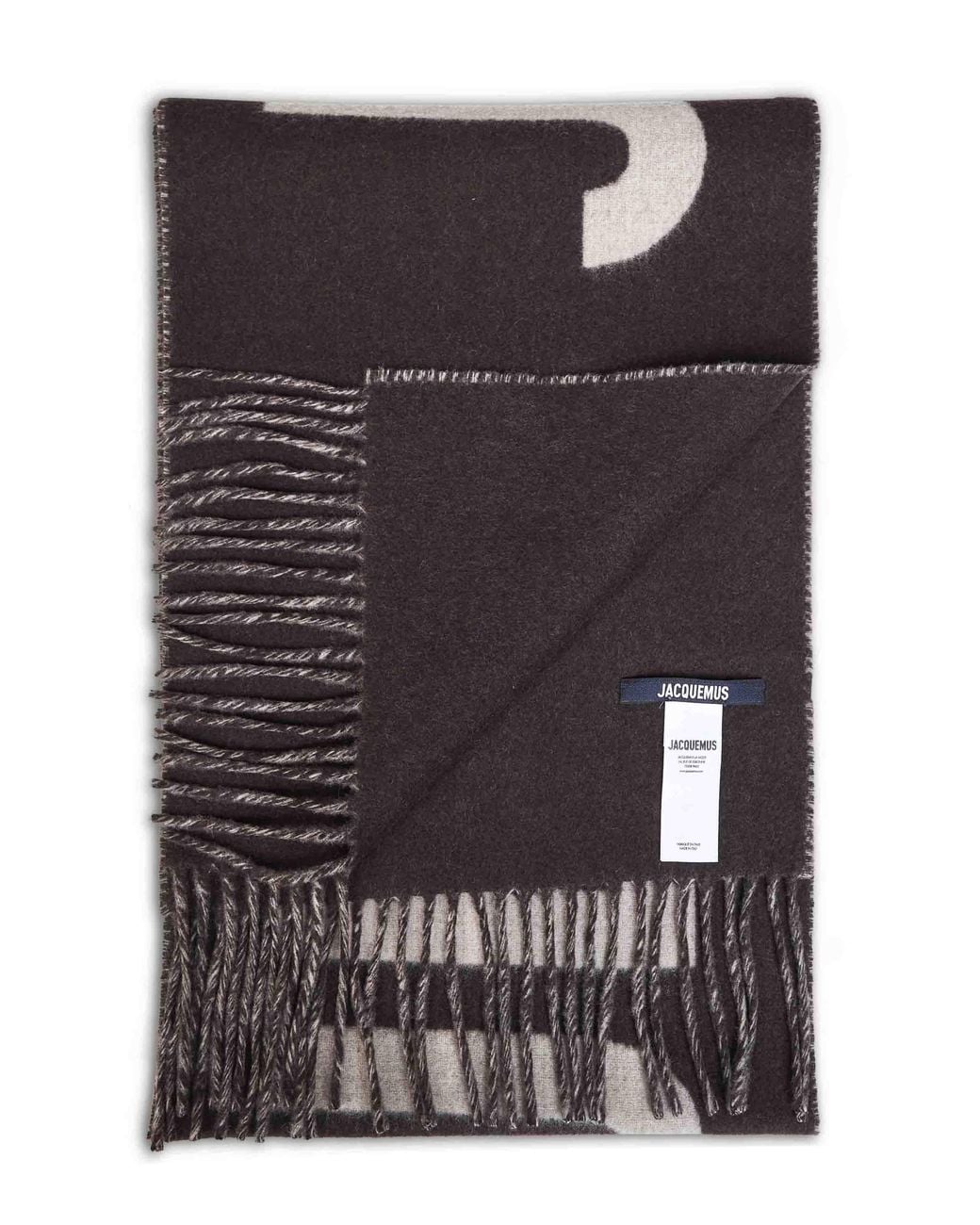 Jacquemus Black Wool The Fringe Logo Scarf for men