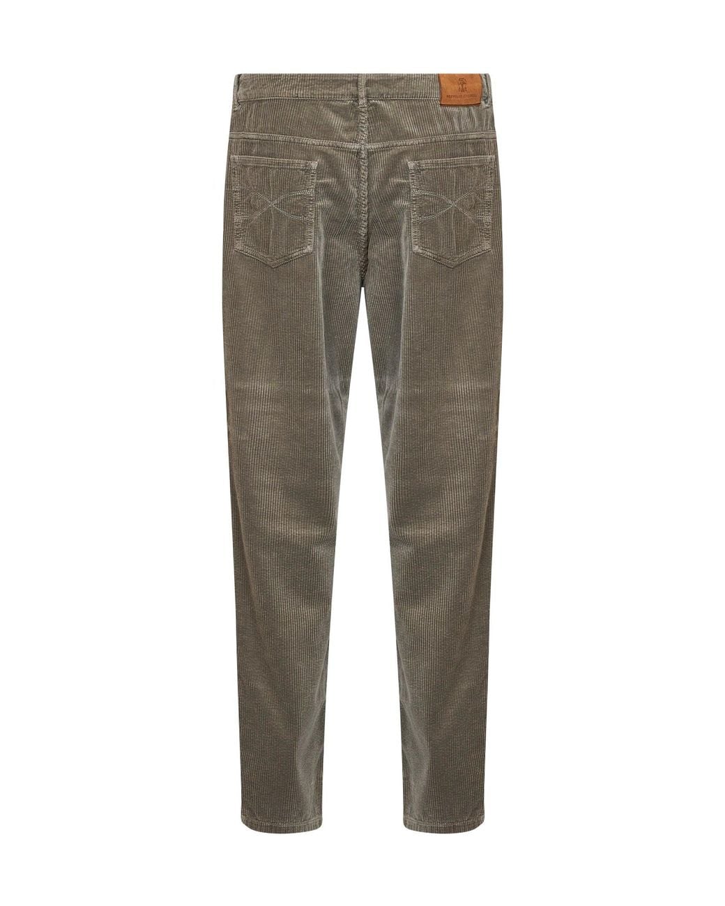 Brunello Cucinelli Gray Mud Garment-Dyed Cotton Corduroy Trousers for men