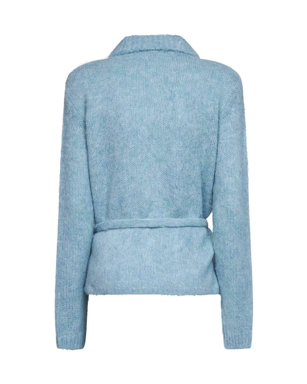 Dries Van Noten Blue Alpaca Blend Toco Belted Polo-Style Cardigan