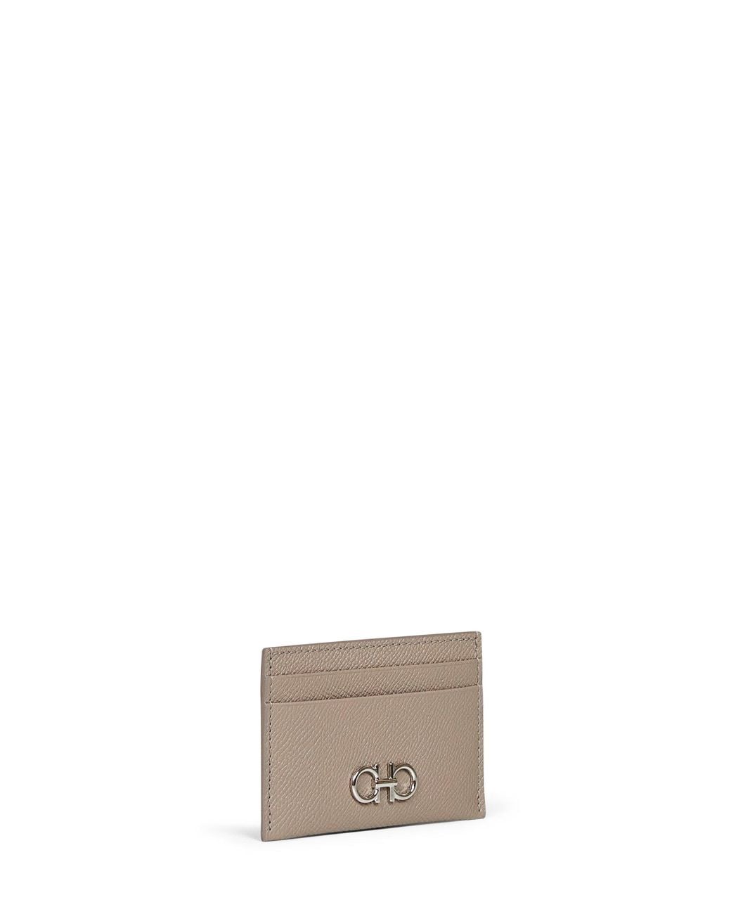 Ferragamo Gray Warm Taupe Gancini Credit Card Holder