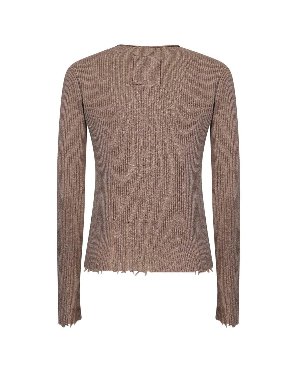 Uma Wang Brown Tan Ribbed Cashmere Knit Henley Top