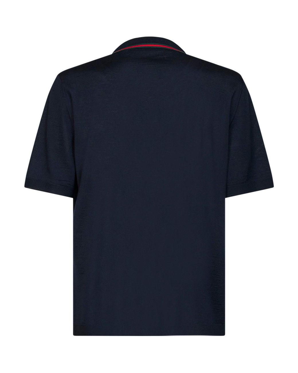 Gucci Blue Dark Wool Knit Polo With Web Pattern for men