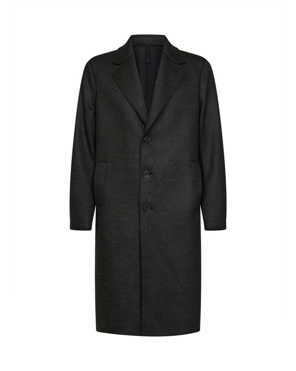 Harris Wharf London Black Moss Herringbone Wool Jacquard Single-Breasted Coat for men