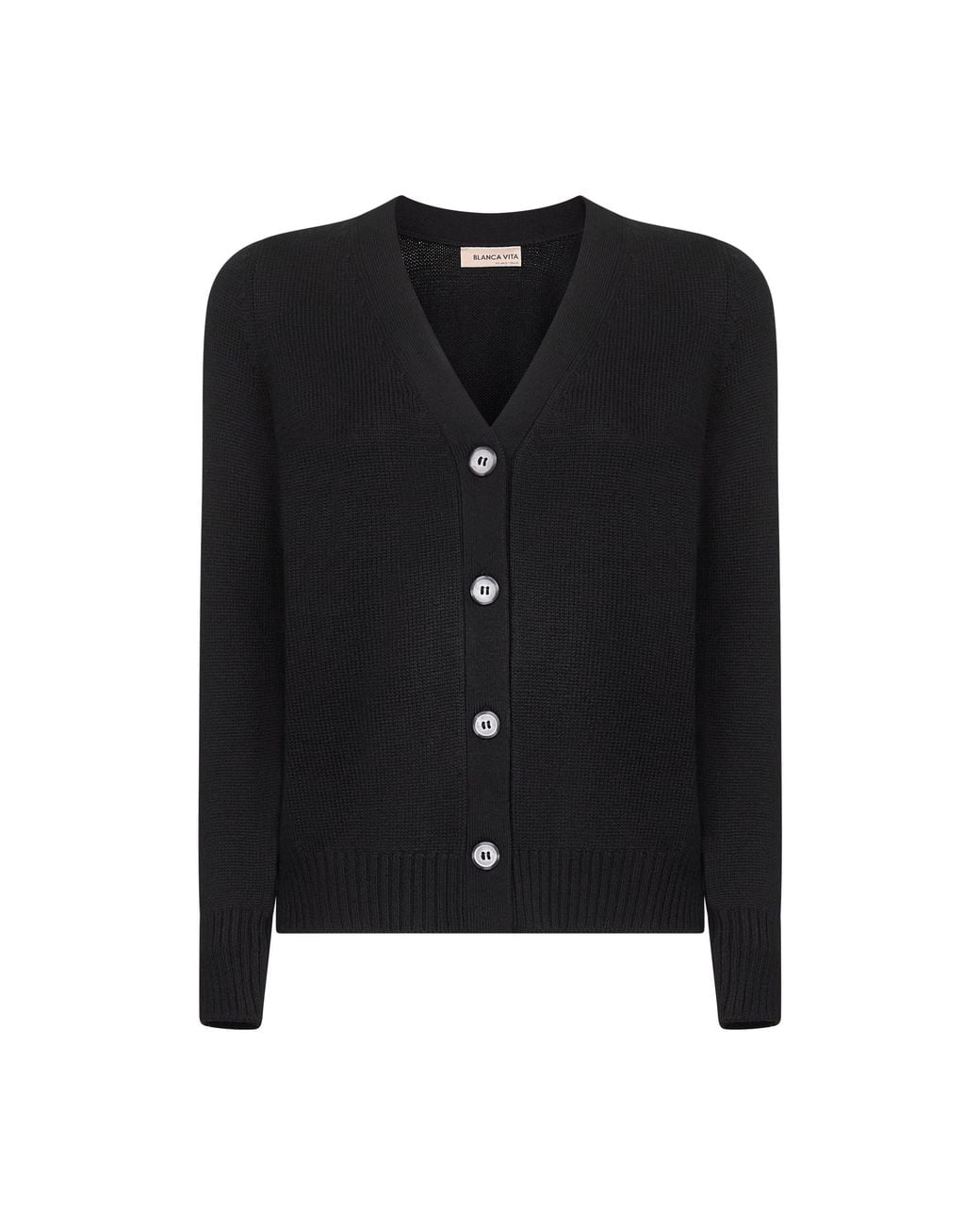 Blanca Vita Black Virgin Wool Knit Cardigan