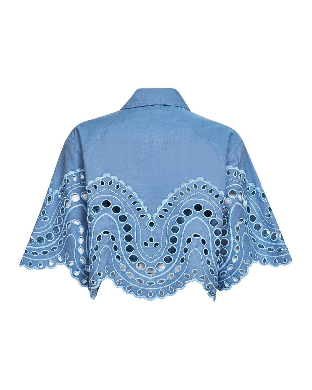 Charo Ruiz Blue Light Embroidered Cotton Blend Storm Cropped Blouse
