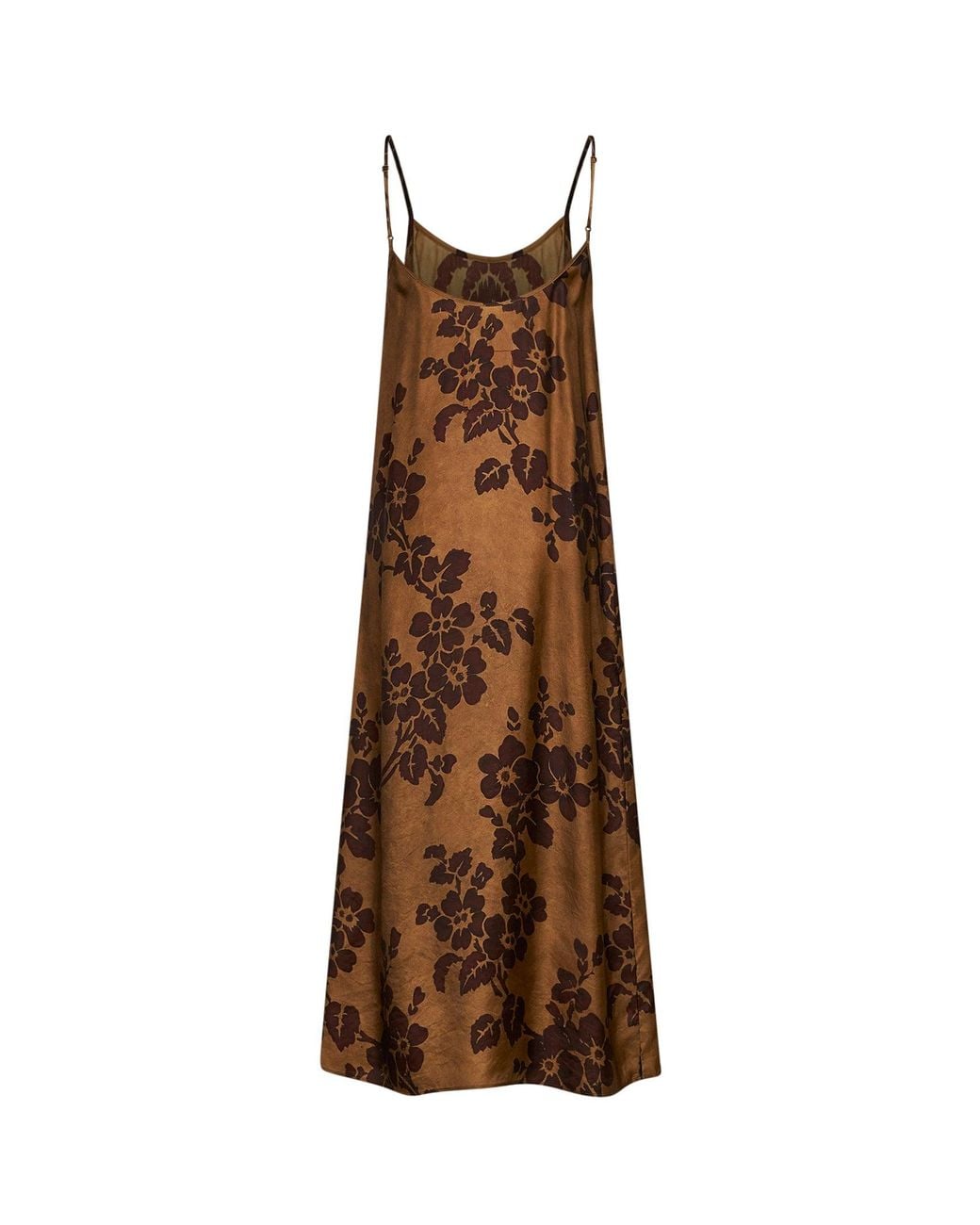 Uma Wang Brown Tan Viscose And Cupro Printed Anaya Long Lingerie Dress