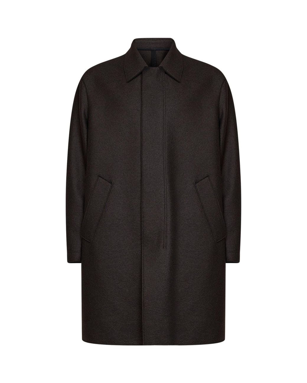 Harris Wharf London Black Dark Felted Wool Single-Breasted Zipped Coat for men