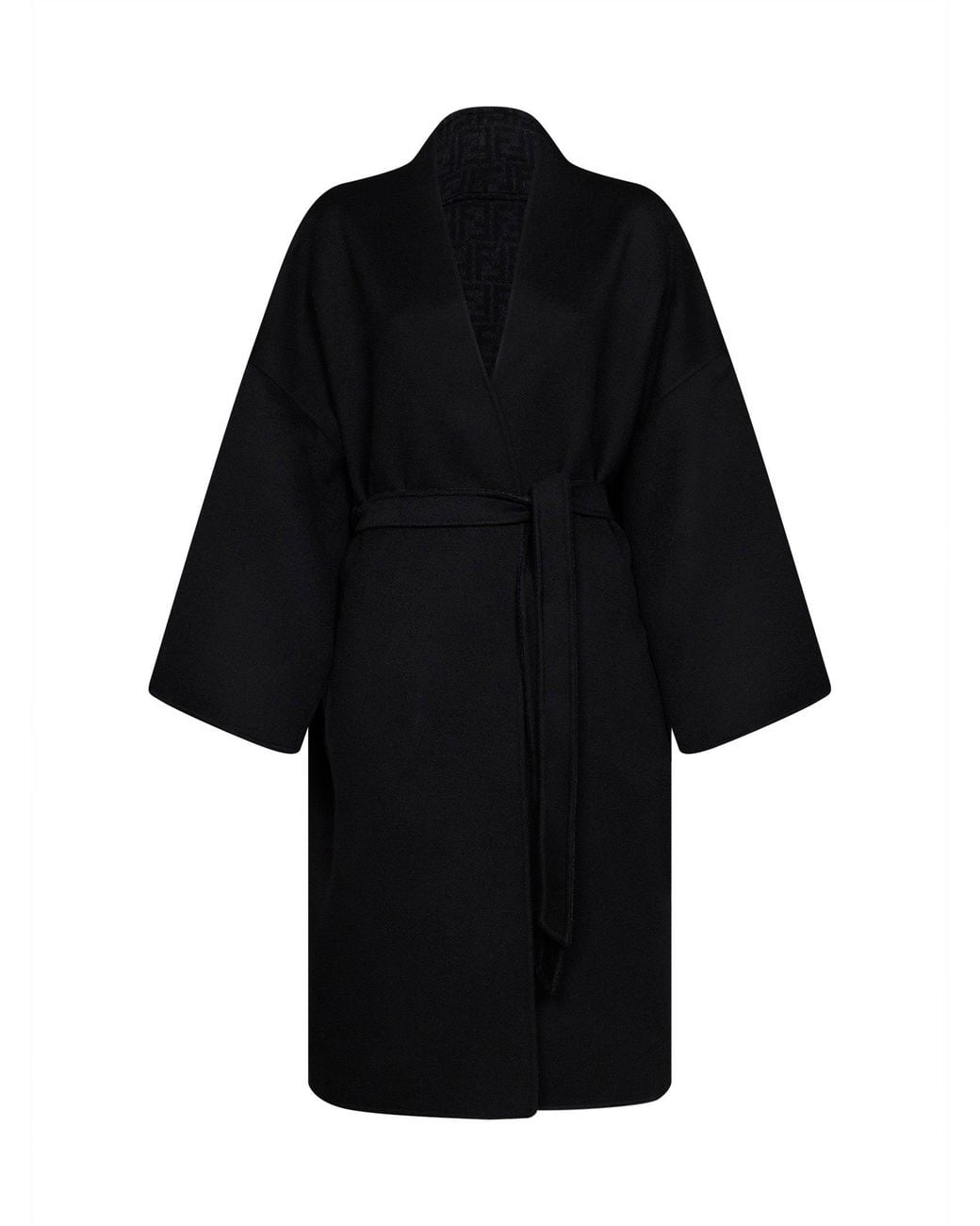 Fendi Black Double-Sided Wool Kimono-Style Midi Belted Coat