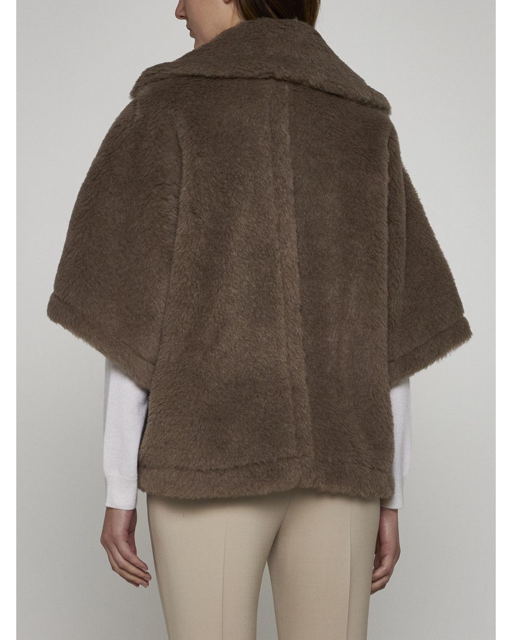 Max Mara Aleggio Teddy Fabric Cape in Brown | Lyst UK