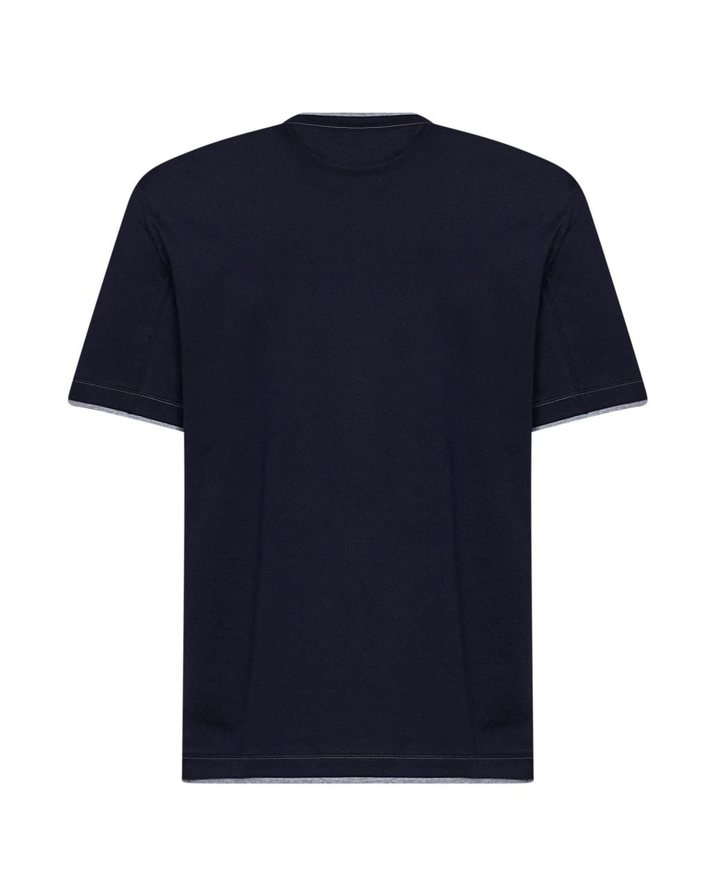 Brunello Cucinelli Blue Cobalt Jersey Faux Layering Logo T-Shirt for men