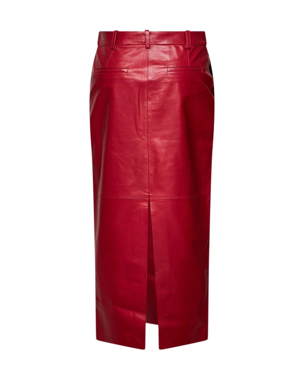 Co. Cherry Leather Tailored Midi Skirt With Slits