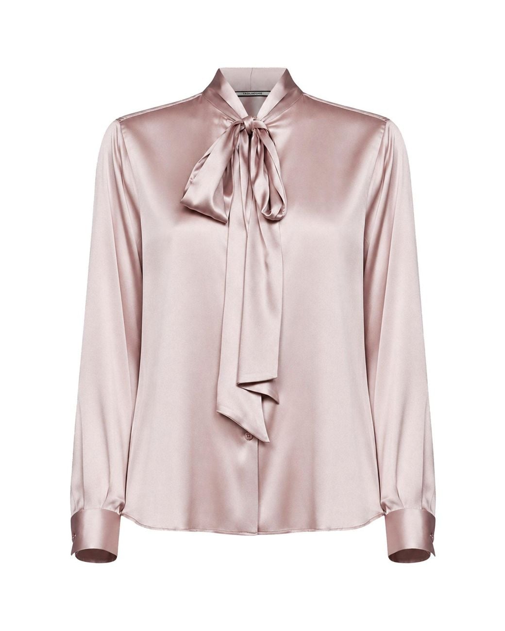 Tagliatore Pink Stretch Silk Satin Shirt With Lavallière Tie