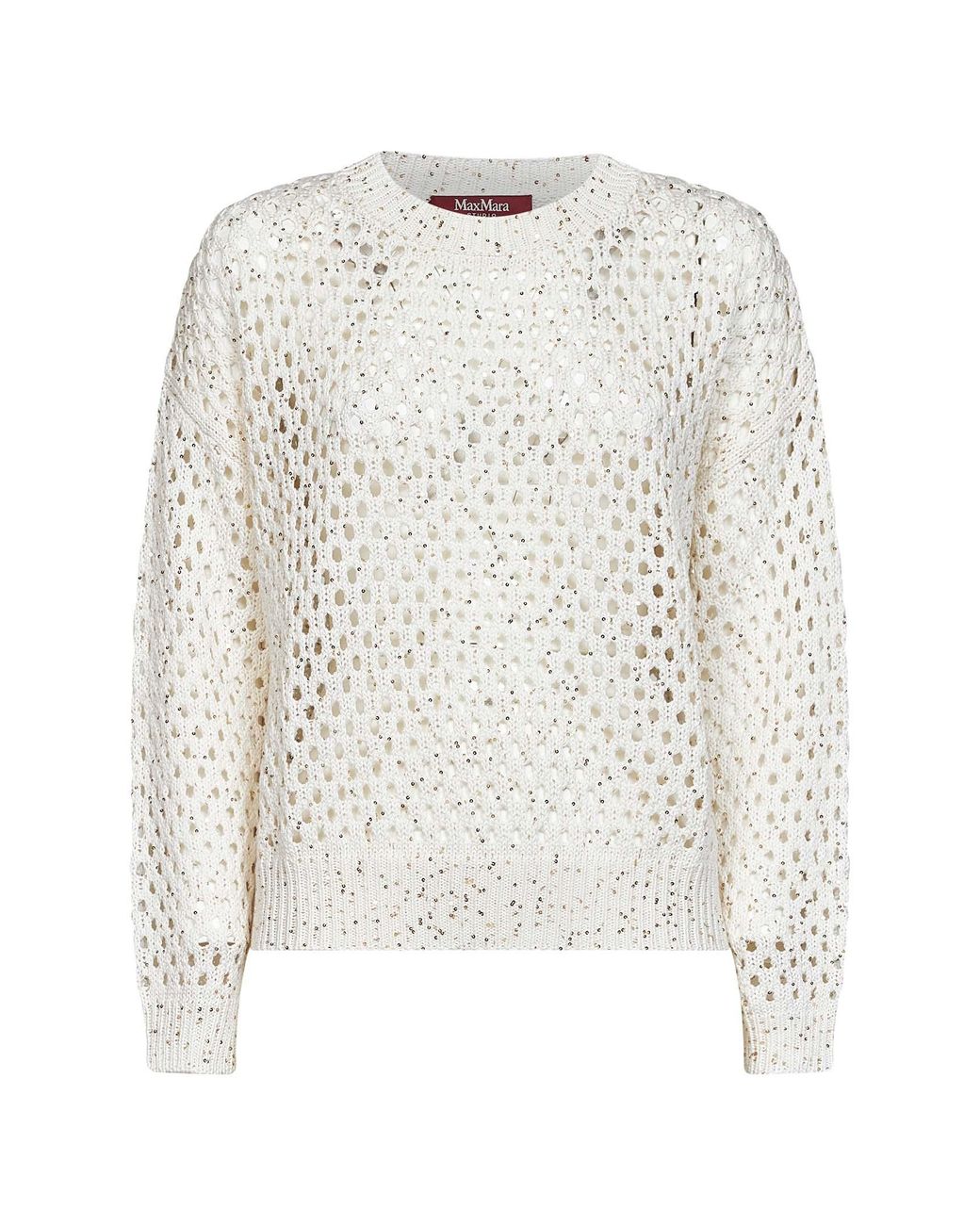 Max Mara White Knit Mstgeyser Boxy Sequin Top
