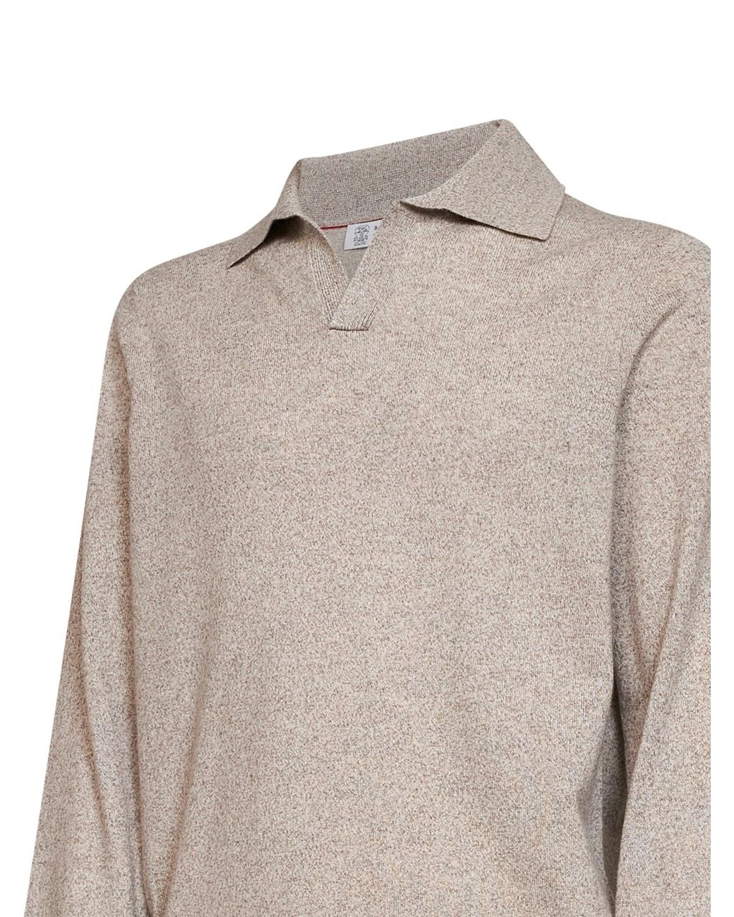 Brunello Cucinelli Natural Rock Mouliné Cashmere Knit Polo Shirt for men
