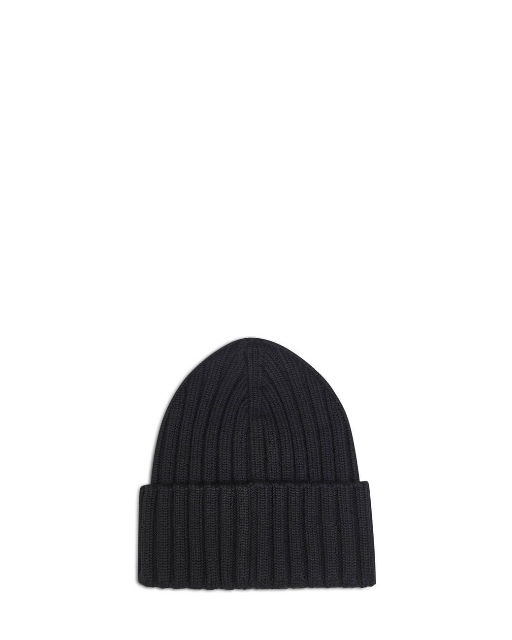 Moncler Black Ribbed Wool Knit Beanie With Logo Patch