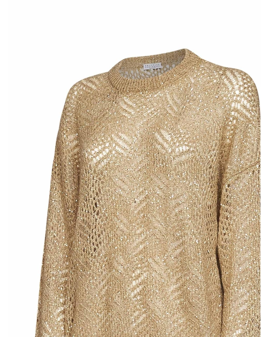 Brunello Cucinelli Natural Dazzling Abstract Leaf Sweater