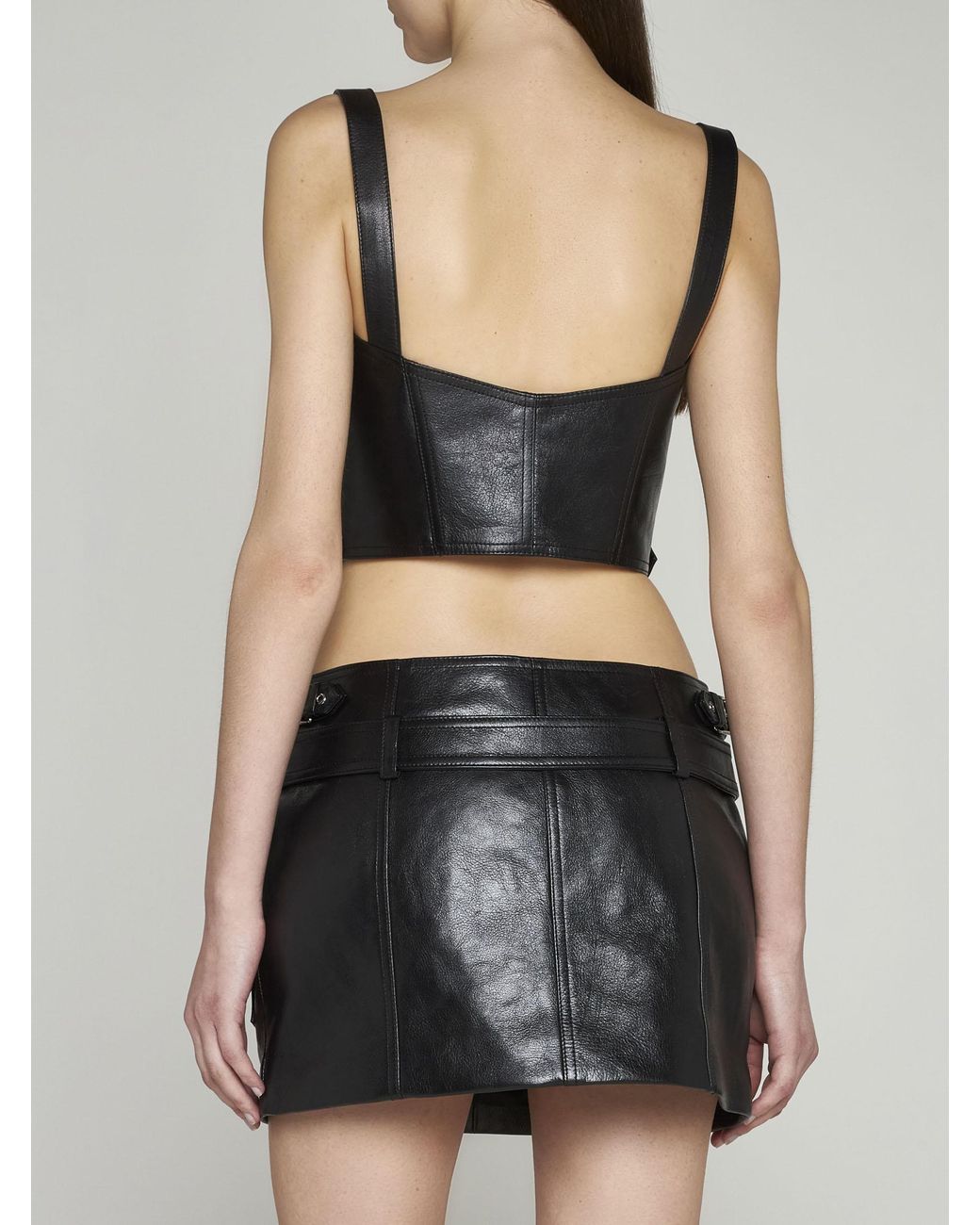 Versace Leather Bustier Top in Black | Lyst