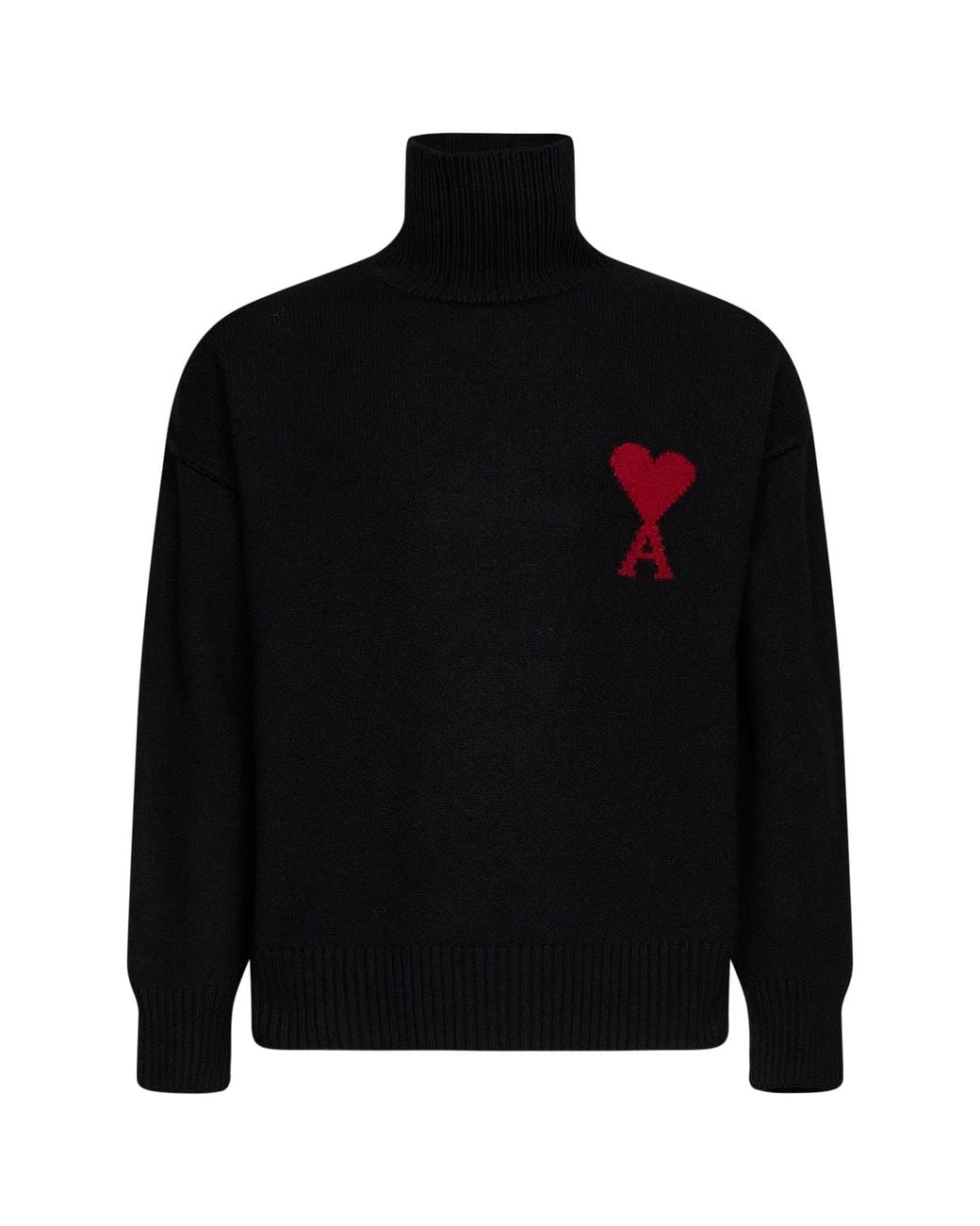 AMI Black Felted Merino Wool Knit Ami De Cœur Sweater for men